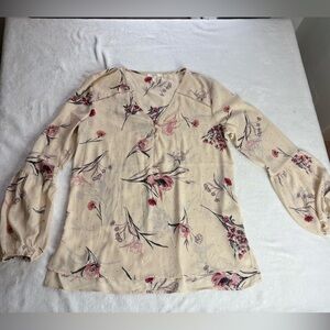 Cream Floral Long Sleeve Blouse with Relaxed Fit